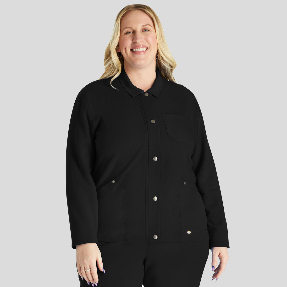 Women's Zip Front Fleece Scrub Jacket | Black