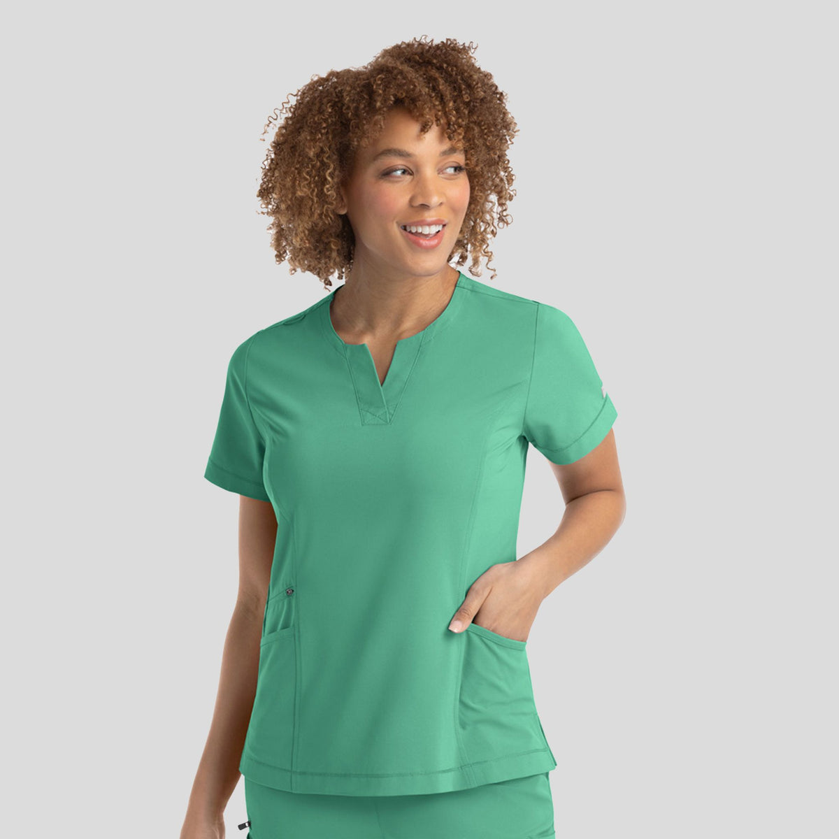 Notched Crew Neck Top | Jade