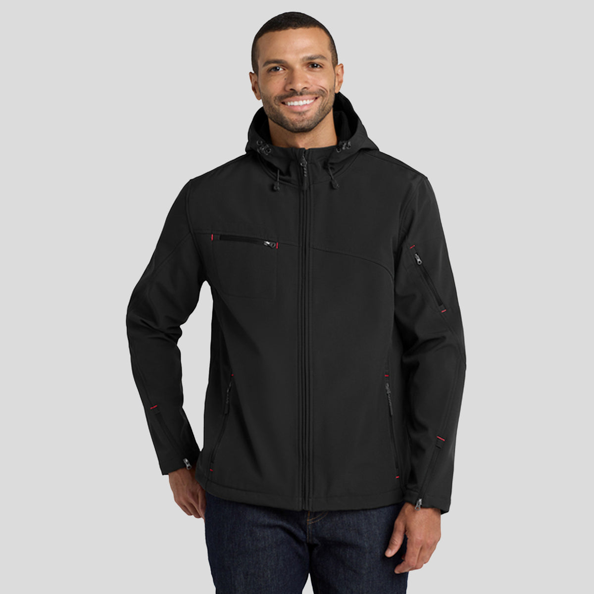 Men's Textured Hooded Soft Shell Jacket | Black