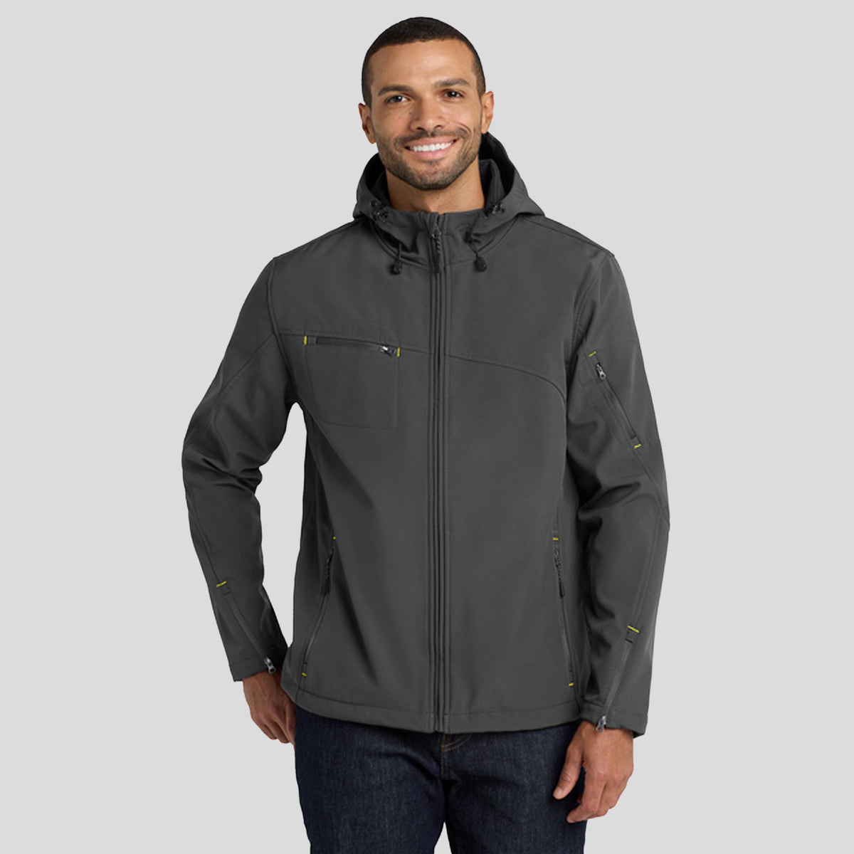 Men's Textured Hooded Soft Shell Jacket | Charcoal