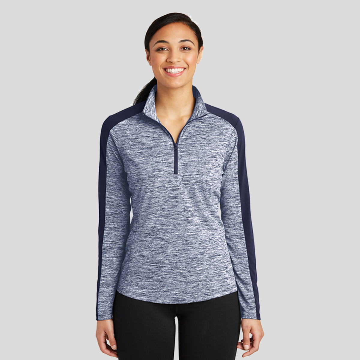 Women's PosiChargeยฎ Electric Heather Colorblock 1/4-Zip Pullover | True Navy Electric/True Navy