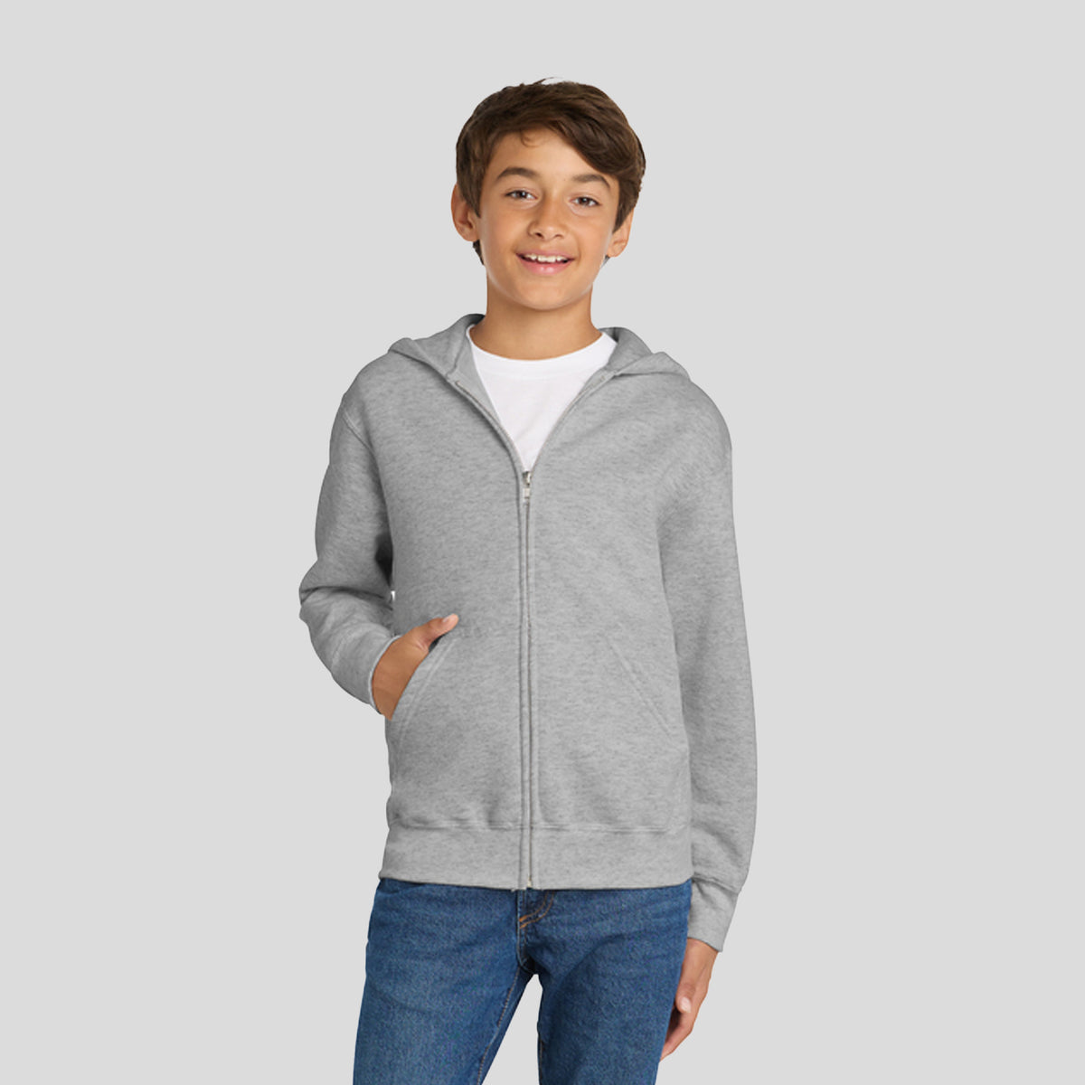 Youth Core Fleece Full-Zip Hooded Sweatshirt | Ash