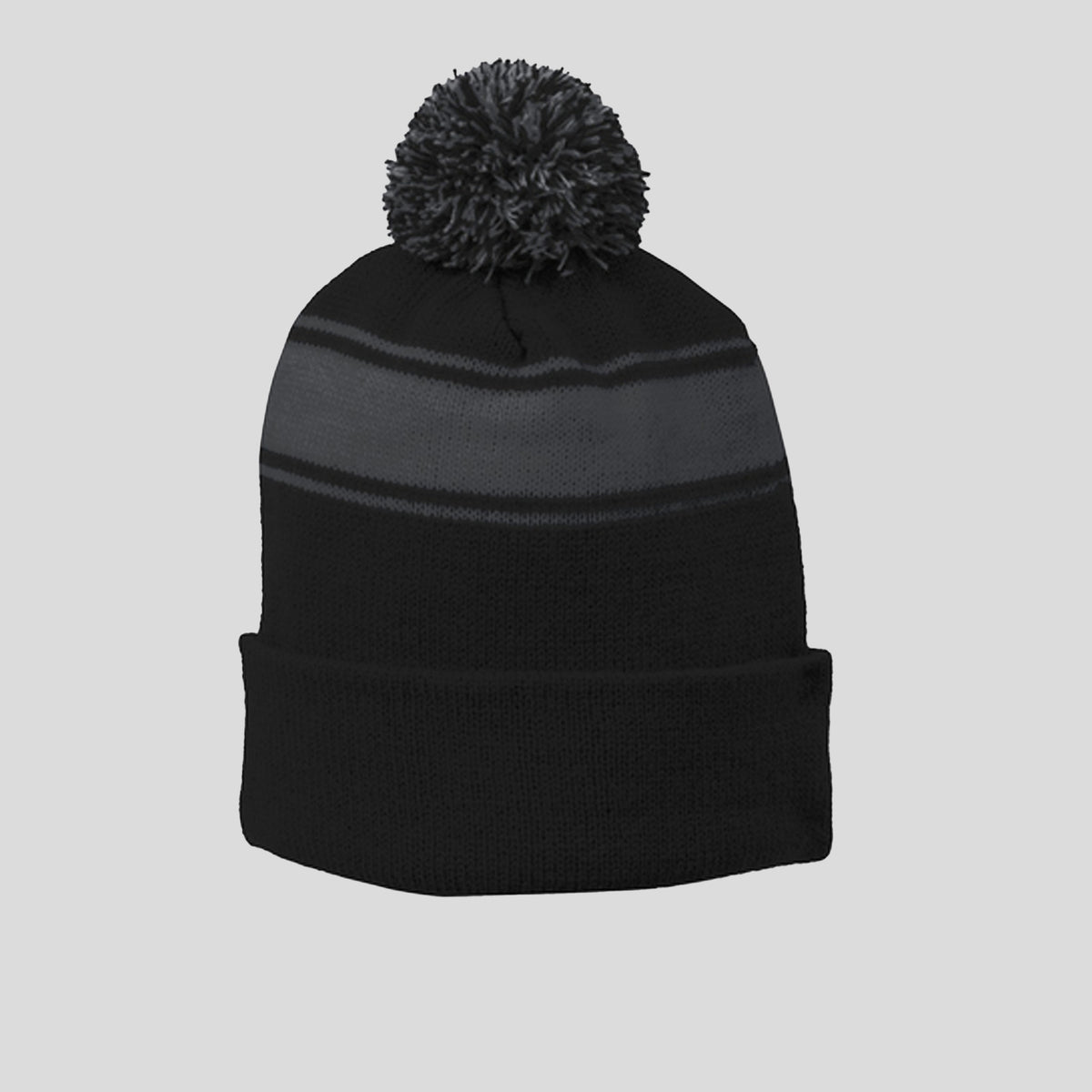 Stripe Pom Pom Beanie | Black/Iron Grey