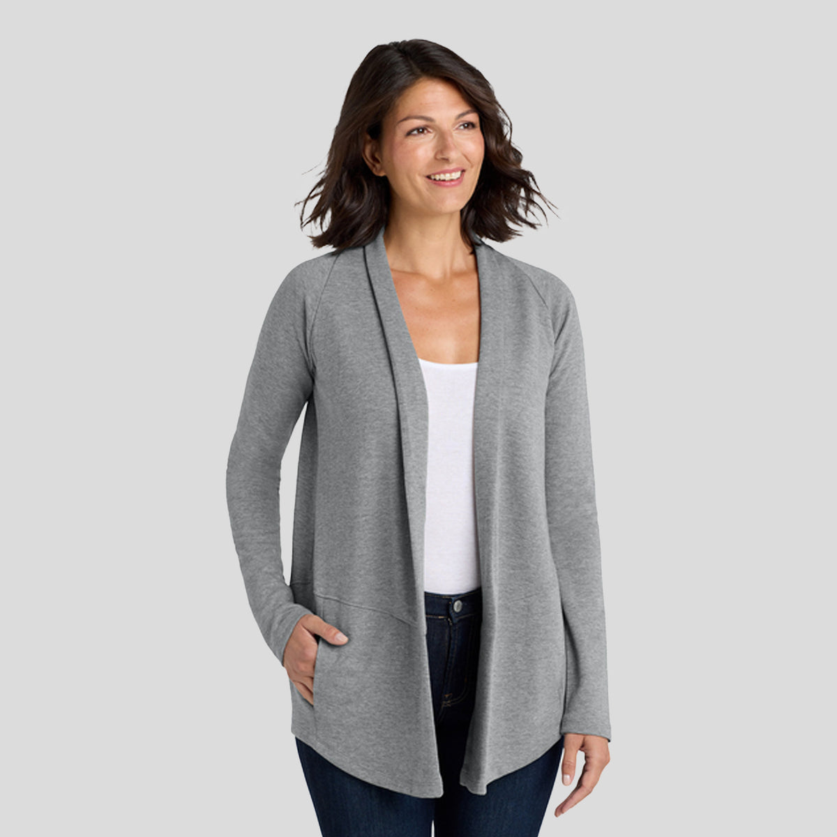 Women's Interlock Cardigan | Medium Heather Grey and Charcoal Heather