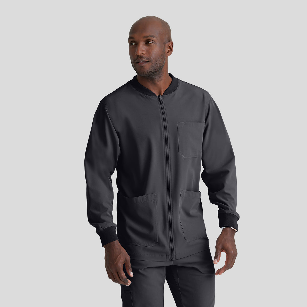 Men's Structure 3-Pocket Crewneck Warmup Scrub Jacket | Pewter