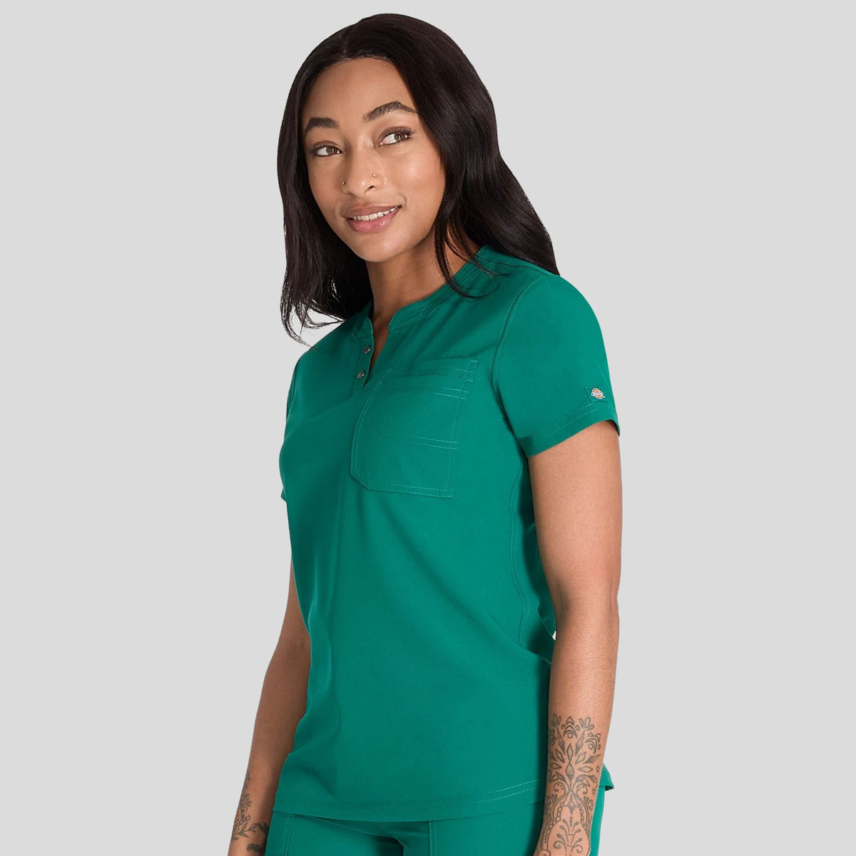 Women's Round Neck Henley Scrub Top | Hunter