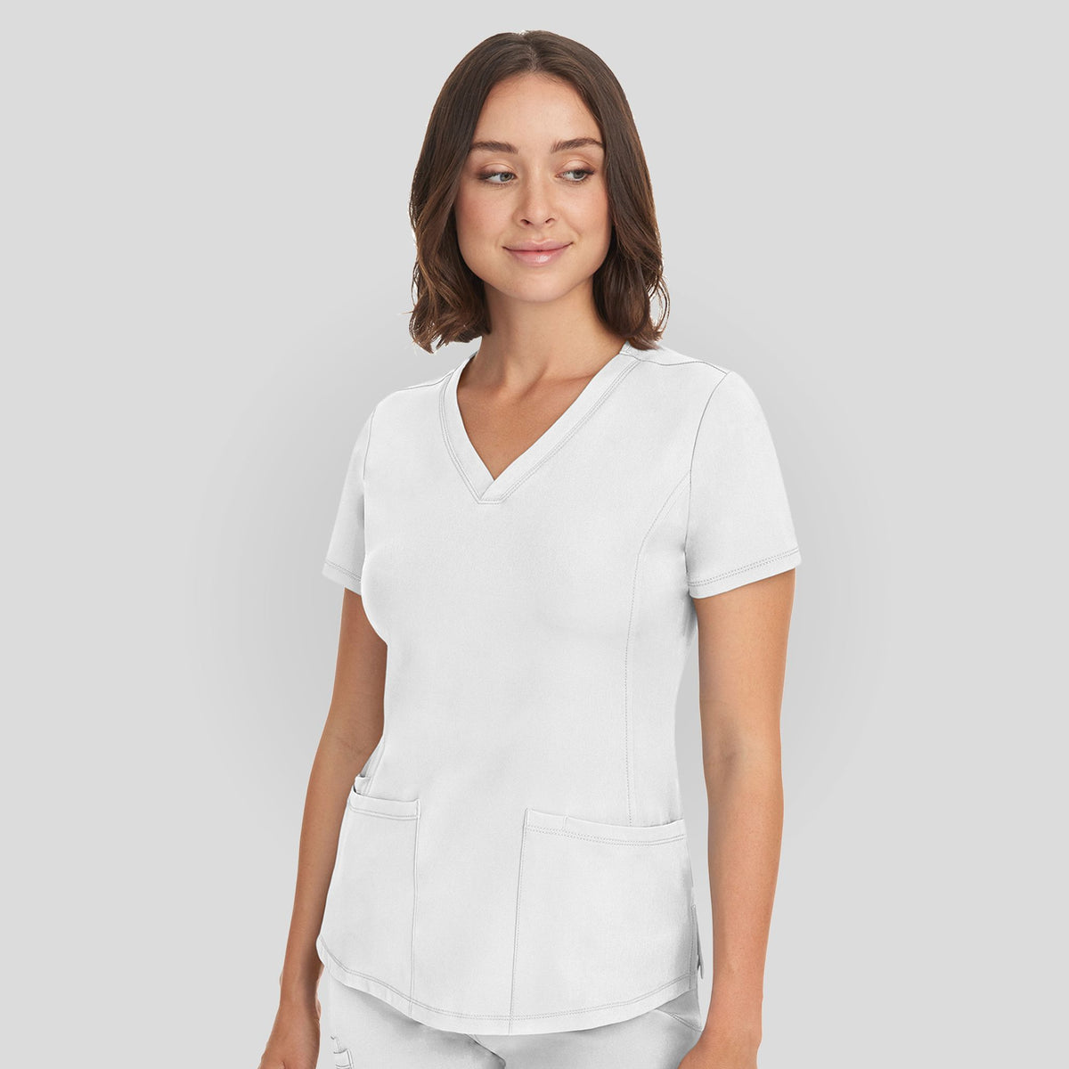 Women's Monica V-Neck Solid Scrub Top | White