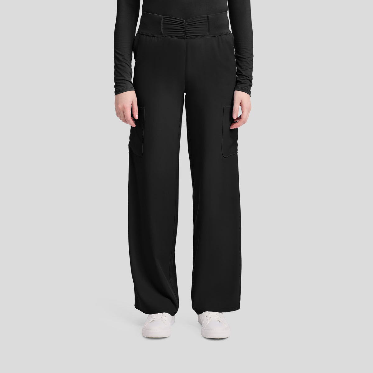 5-Pocket Ruched Wide Leg Scrub Pant | Black
