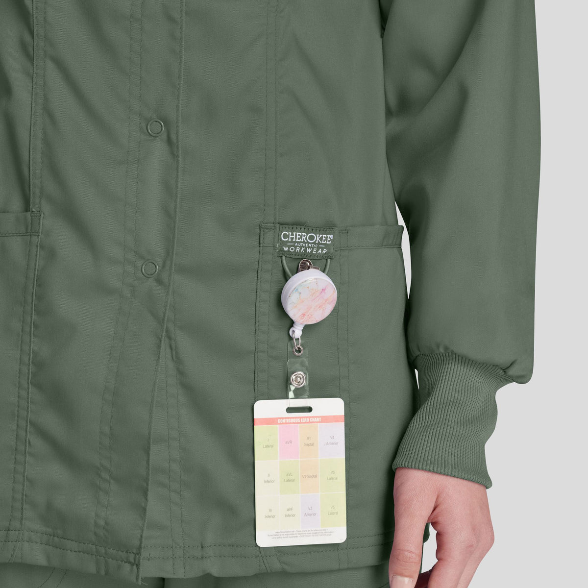 Women's Snap Front Solid Scrub Jacket | Olive