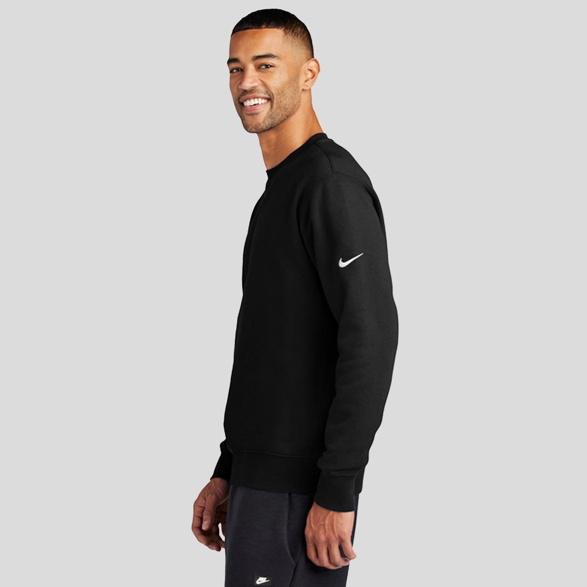 Club Fleece Sleeve Swoosh Crew | Black