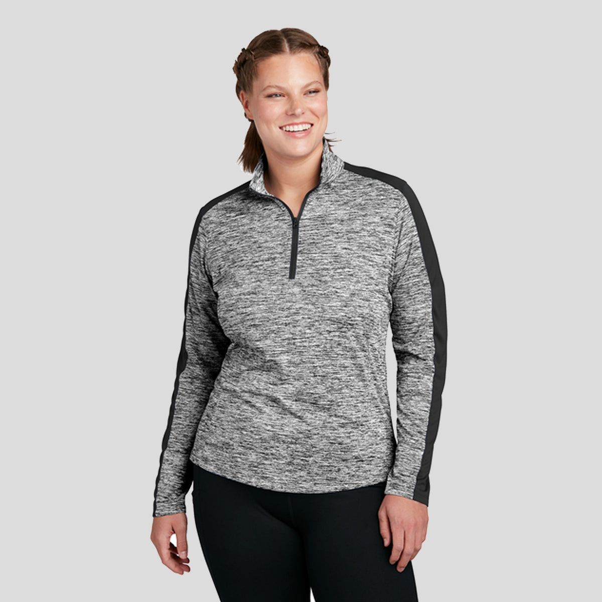Women's PosiCharge® Electric Heather Colorblock 1/4-Zip Pullover | Black Electric/Black