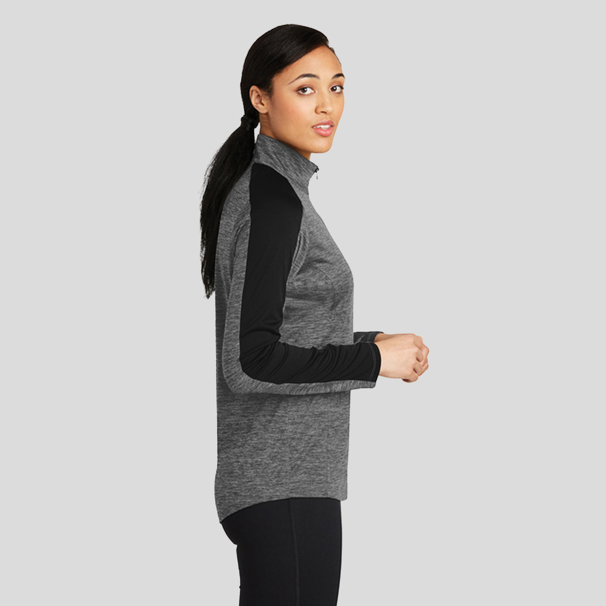 Women's PosiCharge® Electric Heather Colorblock 1/4-Zip Pullover | Grey-Black Electric/Black